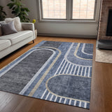 Homeroots 8' X 10' Blue And Black Abstract Washable Indoor Outdoor Area Rug Navy Polyester 561326