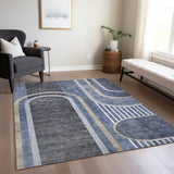 Homeroots 8' X 10' Blue And Black Abstract Washable Indoor Outdoor Area Rug Navy Polyester 561326