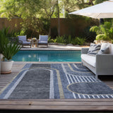 Homeroots 8' X 10' Blue And Black Abstract Washable Indoor Outdoor Area Rug Navy Polyester 561326