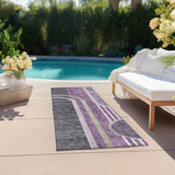 Homeroots 2' X 8' Purple And Black Abstract Washable Indoor Outdoor Runner Rug Purple Polyester 561330