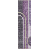 Homeroots 2' X 8' Purple And Black Abstract Washable Indoor Outdoor Runner Rug Purple Polyester 561330