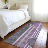 Homeroots 2' X 8' Purple And Black Abstract Washable Indoor Outdoor Runner Rug Purple Polyester 561330