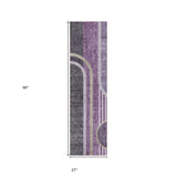 Homeroots 2' X 8' Purple And Black Abstract Washable Indoor Outdoor Runner Rug Purple Polyester 561330