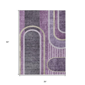 Homeroots 2' Abstract Washable Indoor Outdoor Runner Rug - Stylish, Stain Resistant Design For Any Space Purple Polyester 561332
