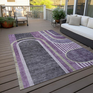 Homeroots 2' Abstract Washable Indoor Outdoor Runner Rug - Stylish, Stain Resistant Design For Any Space Purple Polyester 561332