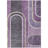 Homeroots 5' X 8' Purple And Black Abstract Washable Indoor Outdoor Area Rug Purple Polyester 561333