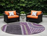 Homeroots 8' X 8' Purple And Black Round Abstract Washable Indoor Outdoor Area Rug Purple Polyester 561334