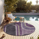 Homeroots 8' X 8' Purple And Black Round Abstract Washable Indoor Outdoor Area Rug Purple Polyester 561334