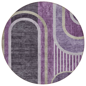 Homeroots 8' X 8' Purple And Black Round Abstract Washable Indoor Outdoor Area Rug Purple Polyester 561334