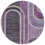 Homeroots 8' X 8' Purple And Black Round Abstract Washable Indoor Outdoor Area Rug Purple Polyester 561334