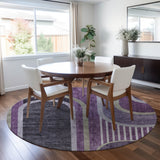 Homeroots 8' X 8' Purple And Black Round Abstract Washable Indoor Outdoor Area Rug Purple Polyester 561334