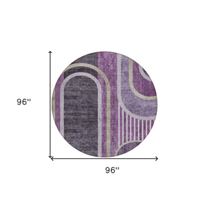 Homeroots 8' X 8' Purple And Black Round Abstract Washable Indoor Outdoor Area Rug Purple Polyester 561334