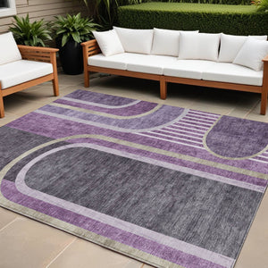 Homeroots 9' X 12' Purple And Black Abstract Washable Indoor Outdoor Area Rug Purple Polyester 561336