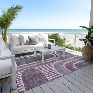 Homeroots 2' Abstract Washable Indoor Outdoor Runner Rug - Stylish, Stain Resistant Design For Any Space Purple Polyester 561337