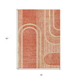 Homeroots 3' X 5' Salmon Abstract Washable Indoor Outdoor Area Rug Salmon Polyester 561341