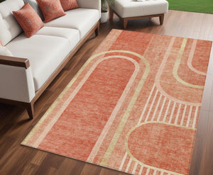 Homeroots 2' Abstract Washable Indoor Outdoor Runner Rug - Stylish, Stain Resistant Design For Any Space Salmon Polyester 561342
