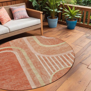 Homeroots 2' Abstract Washable Indoor Outdoor Runner Rug - Stylish, Stain Resistant Design For Any Space Salmon Polyester 561343