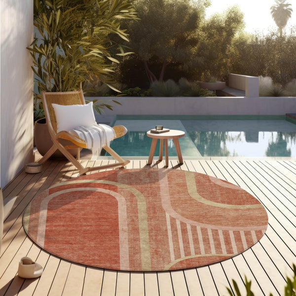 Homeroots 2' Abstract Washable Indoor Outdoor Runner Rug - Stylish, Stain Resistant Design For Any Space Salmon Polyester 561343