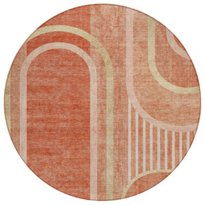 HomeRoots 5' X 8' Abstract Washable Indoor Outdoor Area Rug - Stylish, Durable, Perfect for High-Traffic Spaces Salmon 561343
