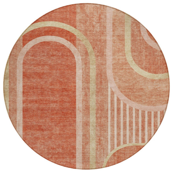 HomeRoots 5' X 8' Abstract Washable Indoor Outdoor Area Rug - Stylish, Durable, Perfect for High-Traffic Spaces Salmon 561343