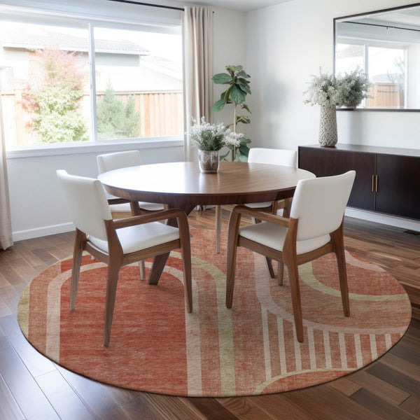 Homeroots 2' Abstract Washable Indoor Outdoor Runner Rug - Stylish, Stain Resistant Design For Any Space Salmon Polyester 561343