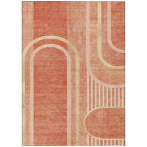 HomeRoots 5' X 8' Abstract Washable Indoor Outdoor Area Rug - Stylish, Durable, Perfect for High-Traffic Spaces Salmon 561345