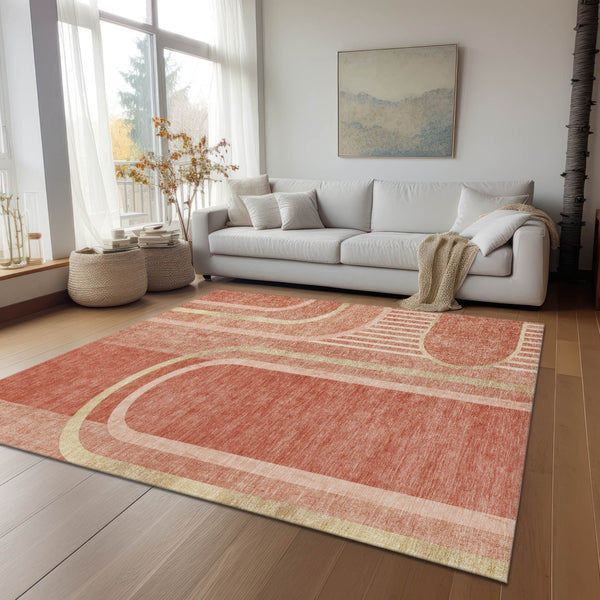 Homeroots 2' Abstract Washable Indoor Outdoor Runner Rug - Stylish, Stain Resistant Design For Any Space Salmon Polyester 561345