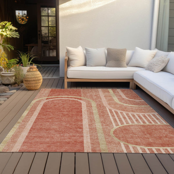 Homeroots 2' Abstract Washable Indoor Outdoor Runner Rug - Stylish, Stain Resistant Design For Any Space Salmon Polyester 561345