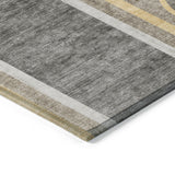 Homeroots 2' X 8' Gray Green And Gold Abstract Washable Non Skid Indoor Outdoor Area Rug Taupe Polyester 561348