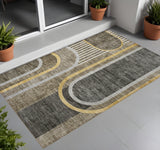 Homeroots 3' X 5' Gray Green And Gold Abstract Washable Non Skid Indoor Outdoor Area Rug Taupe Polyester 561350