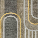 Homeroots 3' X 5' Gray Green And Gold Abstract Washable Non Skid Indoor Outdoor Area Rug Taupe Polyester 561350