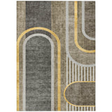 Homeroots 3' X 5' Gray Green And Gold Abstract Washable Non Skid Indoor Outdoor Area Rug Taupe Polyester 561350