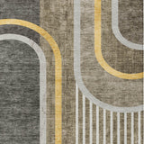 Homeroots 3' X 5' Gray Green And Gold Abstract Washable Non Skid Indoor Outdoor Area Rug Taupe Polyester 561350