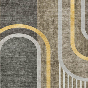 HomeRoots 5' X 8' Abstract Washable Indoor Outdoor Area Rug - Stylish, Durable, Perfect for High-Traffic Spaces Taupe 561351