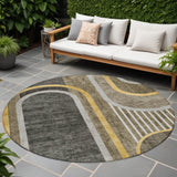 Homeroots 8' X 8' Gray Green And Gold Round Abstract Washable Non Skid Indoor Outdoor Area Rug Taupe Polyester 561352