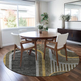 Homeroots 8' X 8' Gray Green And Gold Round Abstract Washable Non Skid Indoor Outdoor Area Rug Taupe Polyester 561352