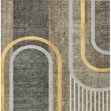 Homeroots 8' X 10' Gray Green And Gold Abstract Washable Non Skid Indoor Outdoor Area Rug Taupe Polyester 561353