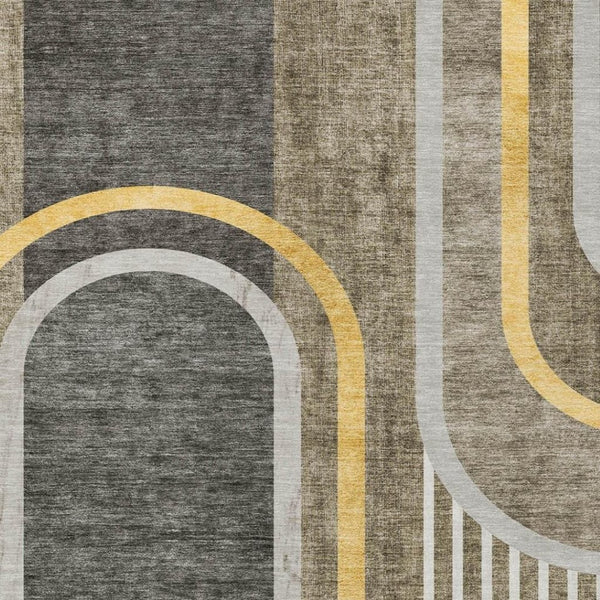 HomeRoots 5' X 8' Abstract Washable Indoor Outdoor Area Rug - Stylish, Durable, Perfect for High-Traffic Spaces Taupe 561353