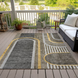 Homeroots 8' X 10' Gray Green And Gold Abstract Washable Non Skid Indoor Outdoor Area Rug Taupe Polyester 561353