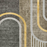 Homeroots 8' X 10' Gray Green And Gold Abstract Washable Non Skid Indoor Outdoor Area Rug Taupe Polyester 561353