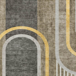 HomeRoots 5' X 8' Abstract Washable Indoor Outdoor Area Rug - Stylish, Durable, Perfect for High-Traffic Spaces Taupe 561354