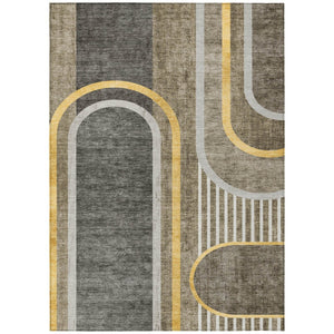 HomeRoots 5' X 8' Abstract Washable Indoor Outdoor Area Rug - Stylish, Durable, Perfect for High-Traffic Spaces Taupe 561354