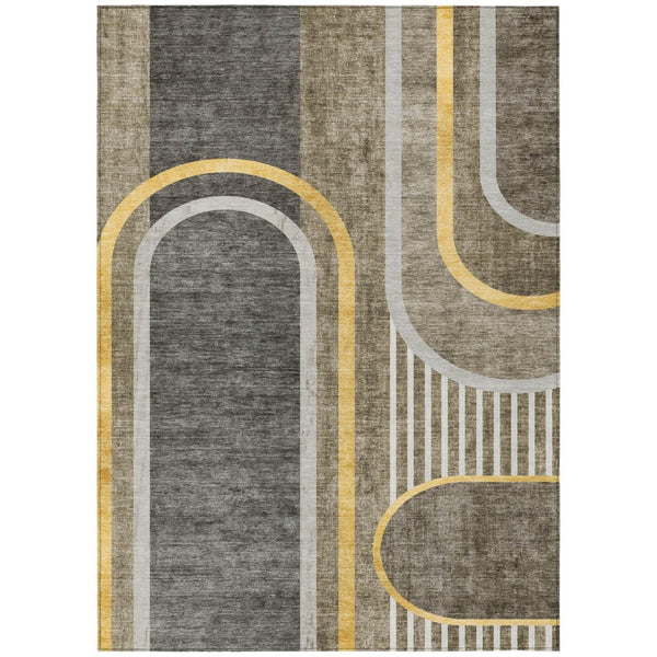HomeRoots 5' X 8' Abstract Washable Indoor Outdoor Area Rug - Stylish, Durable, Perfect for High-Traffic Spaces Taupe 561354