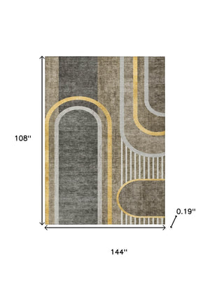 HomeRoots 5' X 8' Abstract Washable Indoor Outdoor Area Rug - Stylish, Durable, Perfect for High-Traffic Spaces Taupe 561354