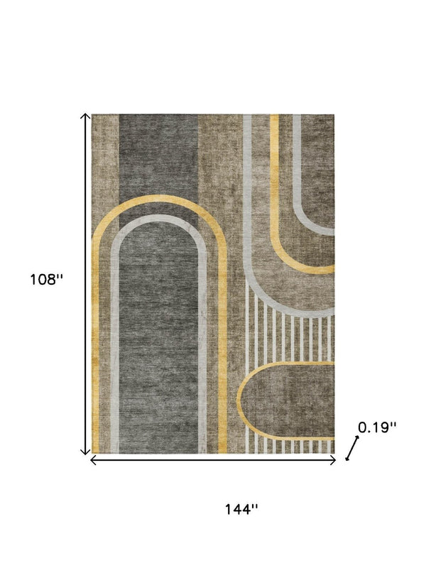 HomeRoots 5' X 8' Abstract Washable Indoor Outdoor Area Rug - Stylish, Durable, Perfect for High-Traffic Spaces Taupe 561354