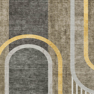 Homeroots 2' Abstract Washable Indoor Outdoor Runner Rug - Stylish, Stain Resistant Design For Any Space Taupe Polyester 561354
