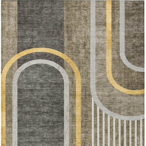 Homeroots 2' Abstract Washable Indoor Outdoor Runner Rug - Stylish, Stain Resistant Design For Any Space Taupe Polyester 561355