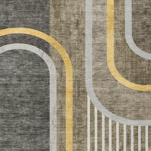 HomeRoots 5' X 8' Abstract Washable Indoor Outdoor Area Rug - Stylish, Durable, Perfect for High-Traffic Spaces Taupe 561355