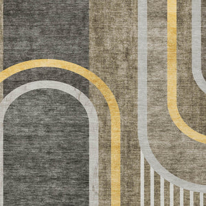 Homeroots 2' Abstract Washable Indoor Outdoor Runner Rug - Stylish, Stain Resistant Design For Any Space Taupe Polyester 561355
