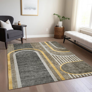 Homeroots 2' Abstract Washable Indoor Outdoor Runner Rug - Stylish, Stain Resistant Design For Any Space Taupe Polyester 561355